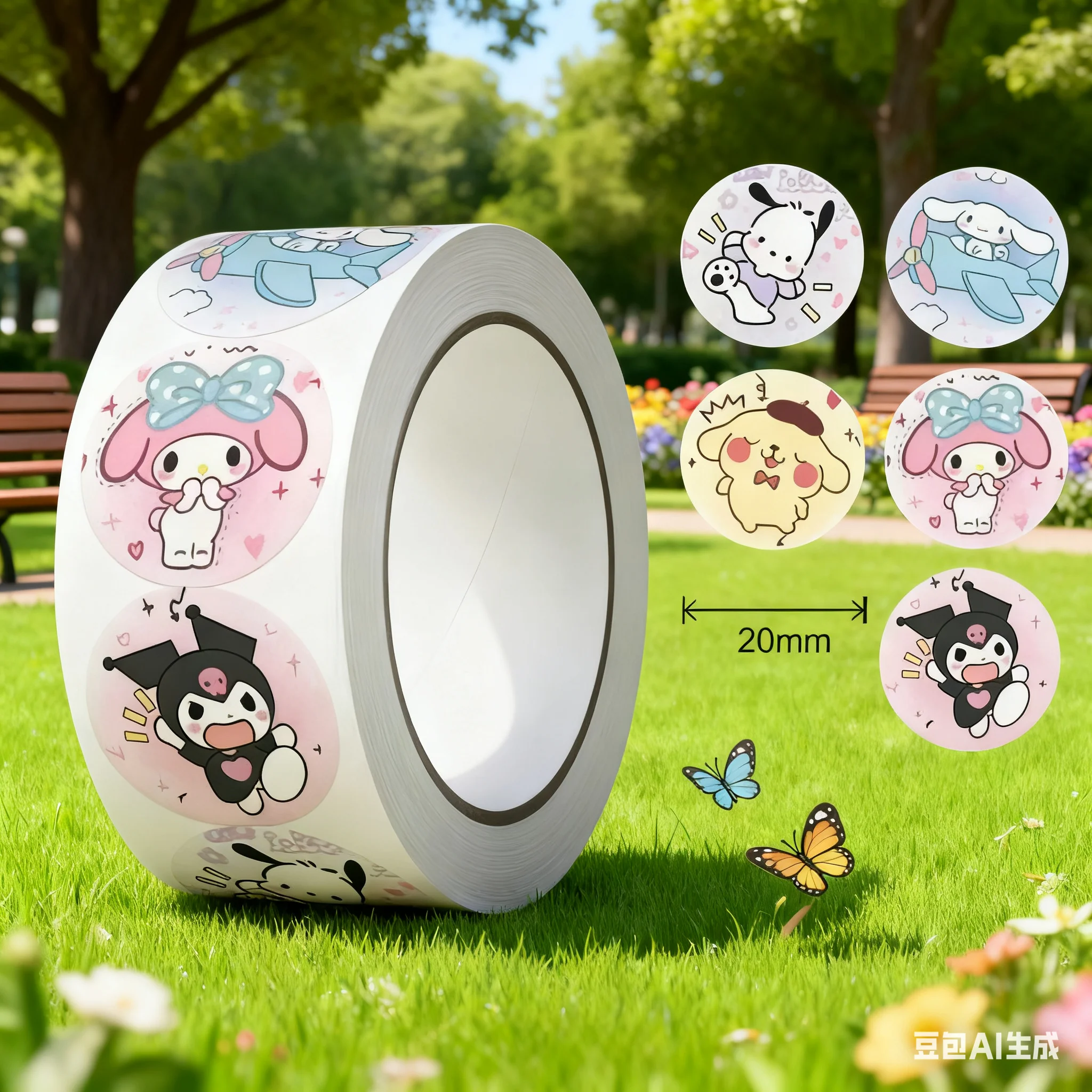 500PCS Cute Hello Kitty, Kuromi Cartoon Roll Stickers, School Reward Stickers, Gift Decoration Labels, Stationery Scrapbook