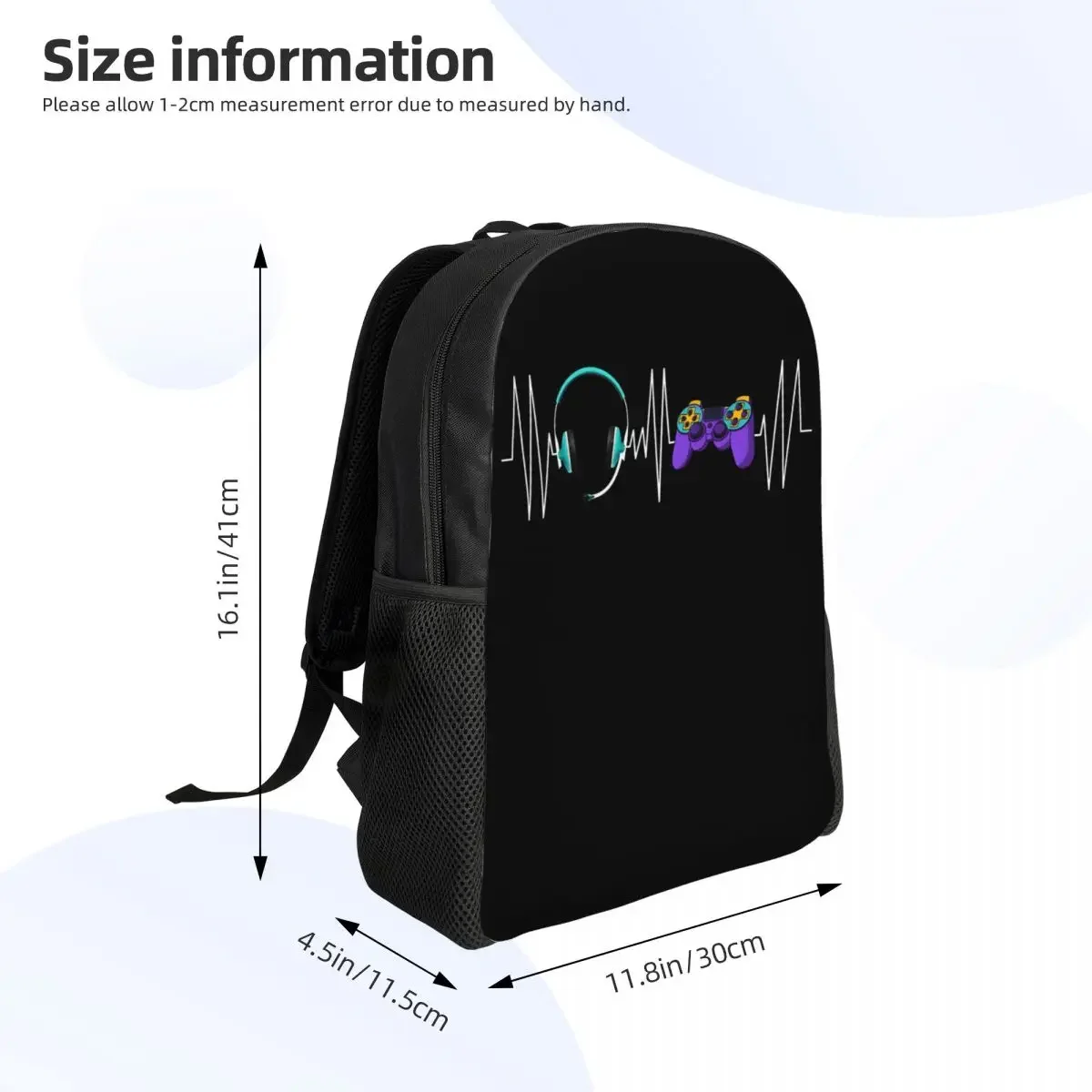 Custom Gaming Heartbeat Gamer Controller Backpacks for Women Men Waterproof School College Video Game Lover Gift Bag Bookbags