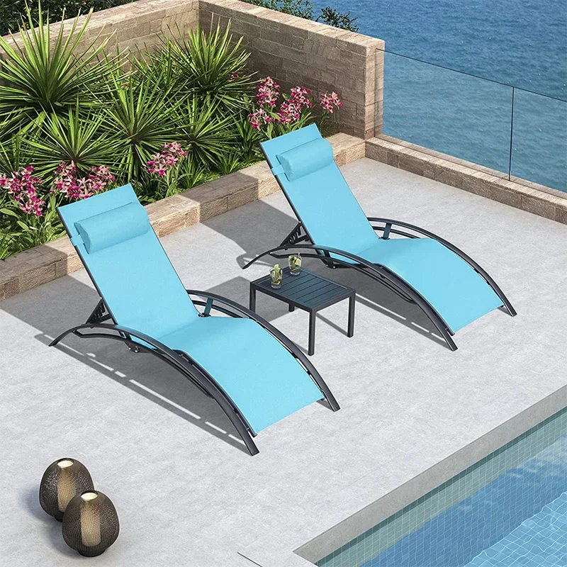 Factory Direct Sale Outdoor Sun Lounger Multi color Patio Swimming Pool Chair Backrest Adjustable Aluminum Beach Sunbed