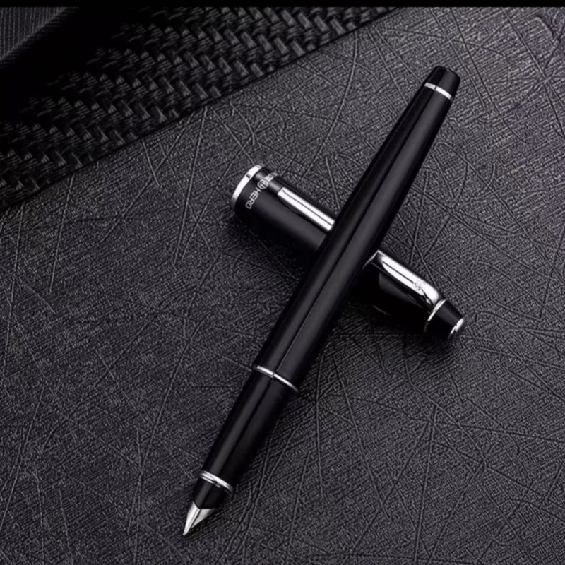 HERO 372-2 Black Sliver Clip Fountain Pen Retro Ink Pen Finance Nib Fine 0.5mm Business Office School Supplies Stationery