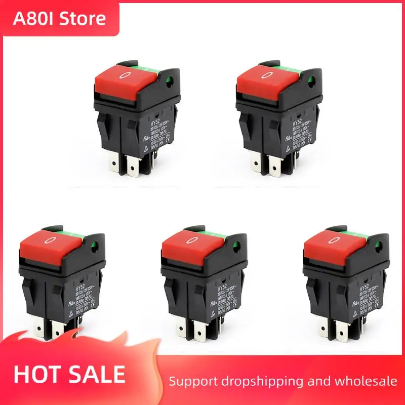 

A80I 5X Industrial Electric Push Button Switches,HY52 Push Button For Mechanical Device Switch 4 Pins With Light 125/250 V