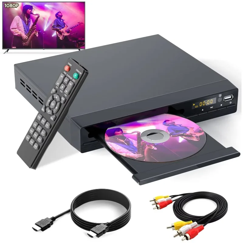 

DVD Players for Smart TV 1080P Upscaling, USB Input, H-D-M-I/RCA Output Cable Built-in PAL/NTSC, CD Players for Home