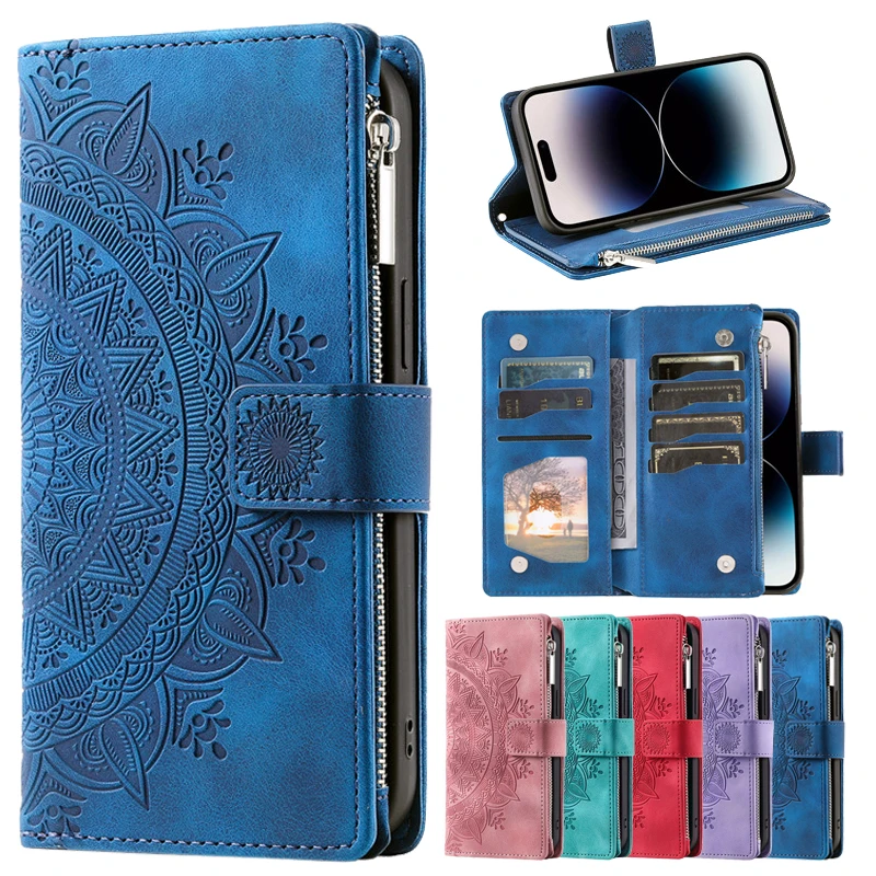 

Zipper Wallet Luxury Phone Bag Case For Samsung Galaxy S23 S22 Ultra S21 S20 FE 2022 S10e S10 S9 S8 Plus S23Plus 5G Totems Cover