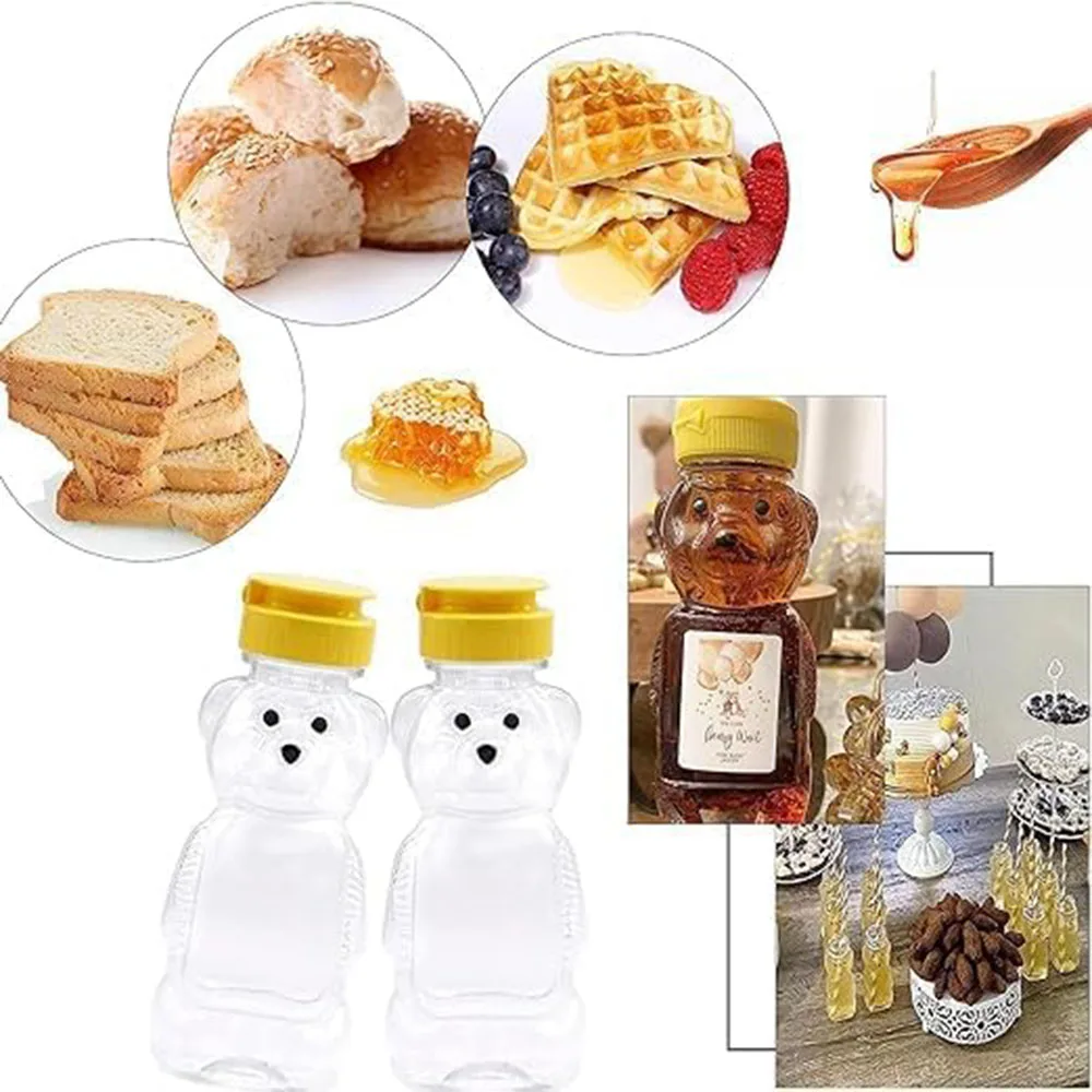 2Pcs Plastic Bear Honey Bottle Jars,Empty Honey Squeeze Bottle with Flip-top Lid for Storing and Dispensing Condimente(8 Oz)