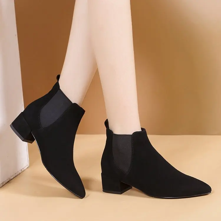 2024 Autumn Winter Boots women Camel Black Ankle Boots For Women Thick Heel Slip On Ladies Shoes Boots Bota Feminina 35-40