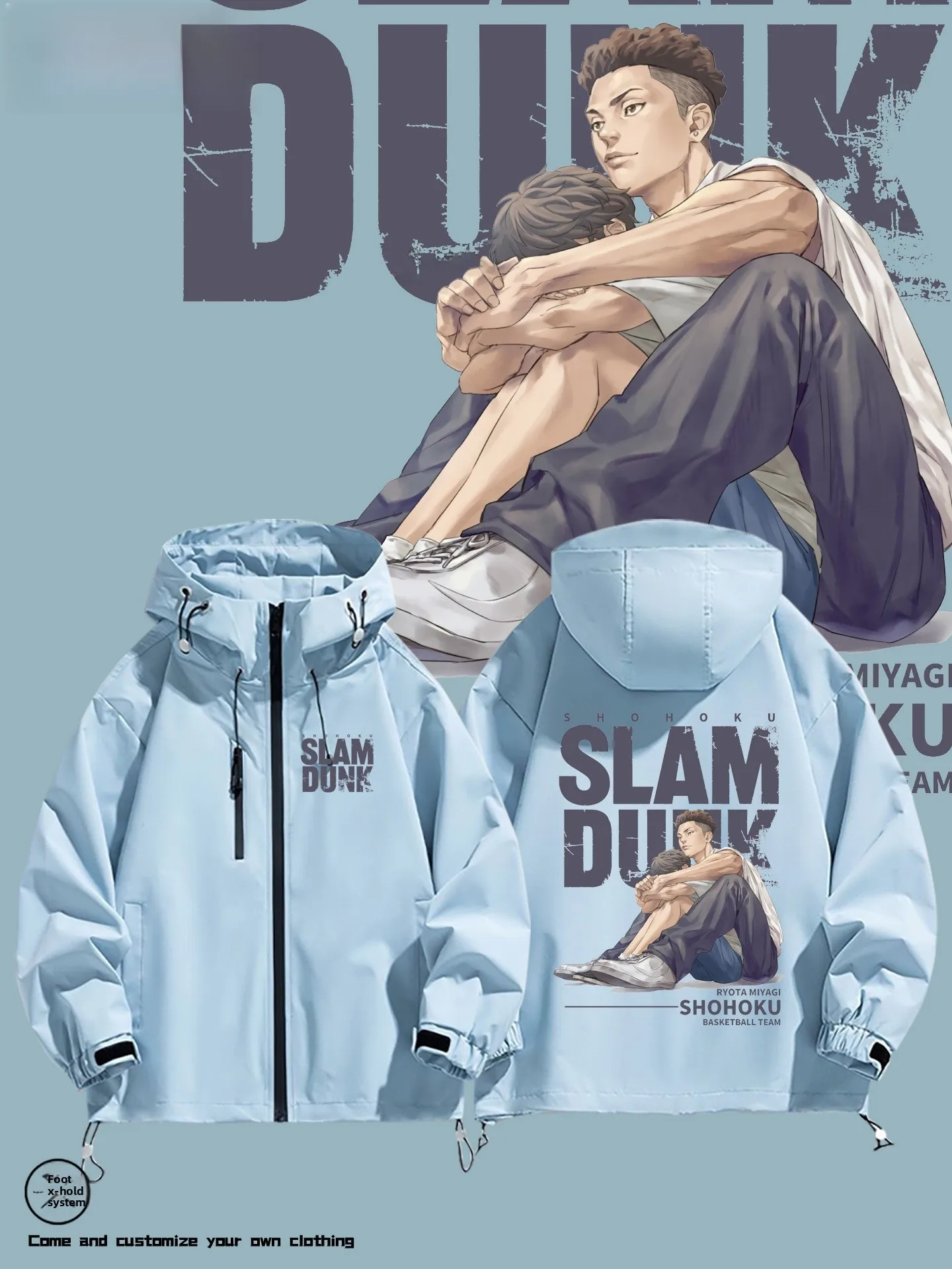 

ex Casual Sle Baskeall Movie Jaet Men's Coat Polyester Fabric Printed Design Windproof Function Hooded Zipper Closure