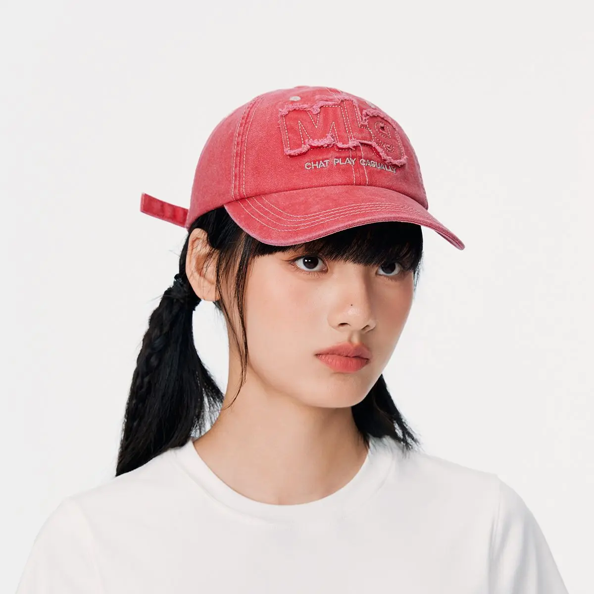 MMLG Washed Chain Logo Ballcap Distressed Vintage Sun Cap Unisex Couple Korean
