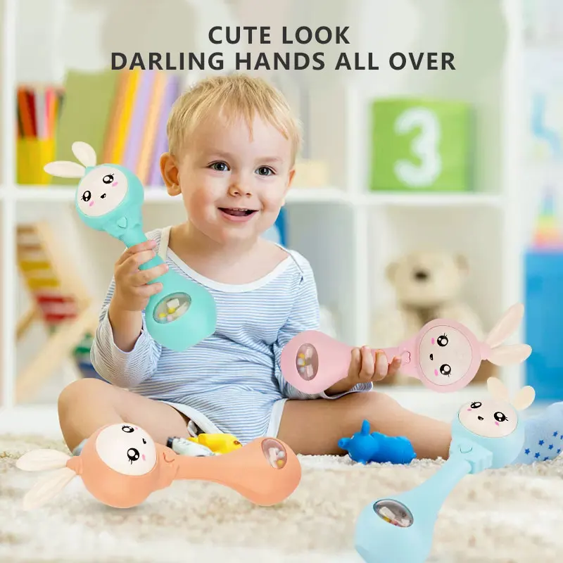 Baby Music Flashing Rattle Toys Rabbit Teether Hand Bells Mobile Infant Stop Weep Tear Rattles Newborn Early Educational Toy 18M