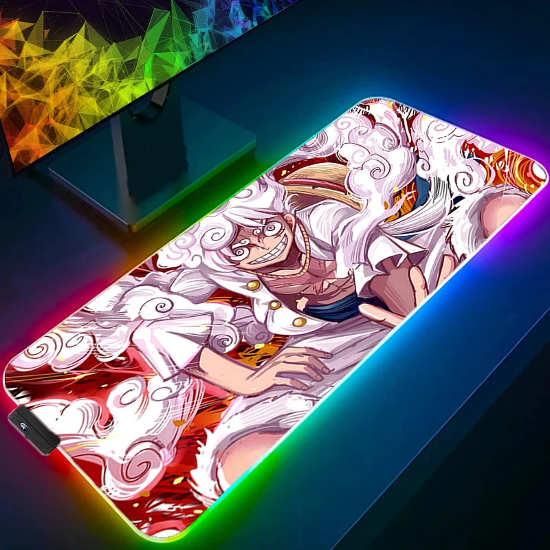 LED Mouse Pad One Piece Luffy Gamers Decoracion Gamer Desk Mat RGB Mousepad XXL Gaming Accessories Backlight Keyboard Mat