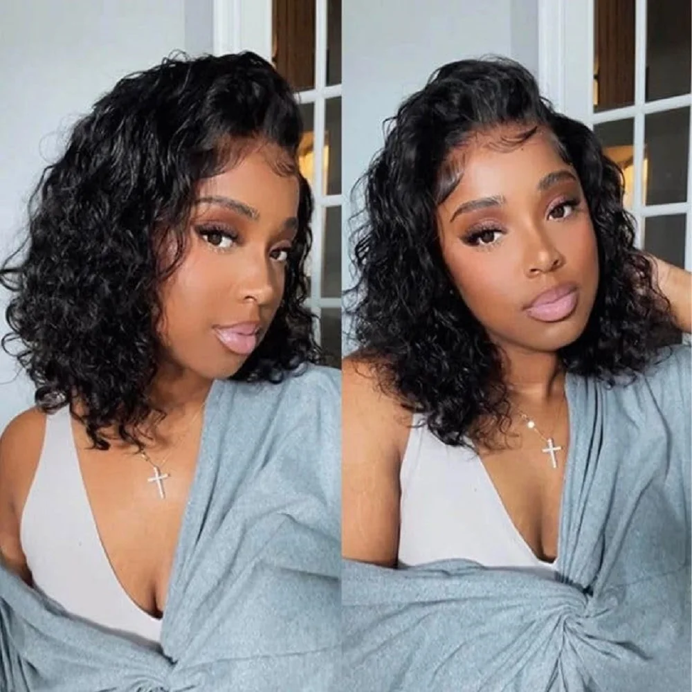 Bob Lace Closure Wigs Human Hair For Women 14inch Curly Bob Wig Human Hair 6x4 Glueless Wigs Human Hair Pre Plucked Pre Cut Bob