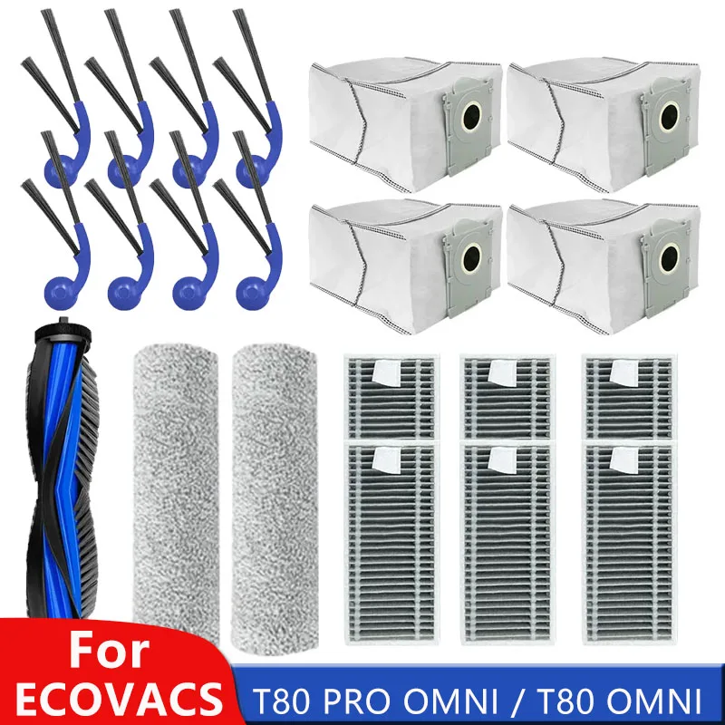 Compatible pour ECOVACS T80 PRO OMNI / T80 OMNI Robot aspirateur remplacement rouleau principal vadrouille tissu brosse latérale sac à poussière filtre HEPA
