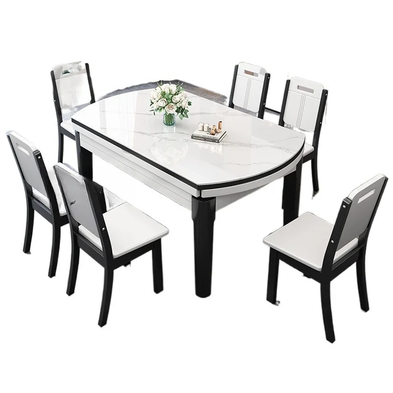 

Small apartment rock slab dining table, simple dining table, household solid wood, telescopic folding