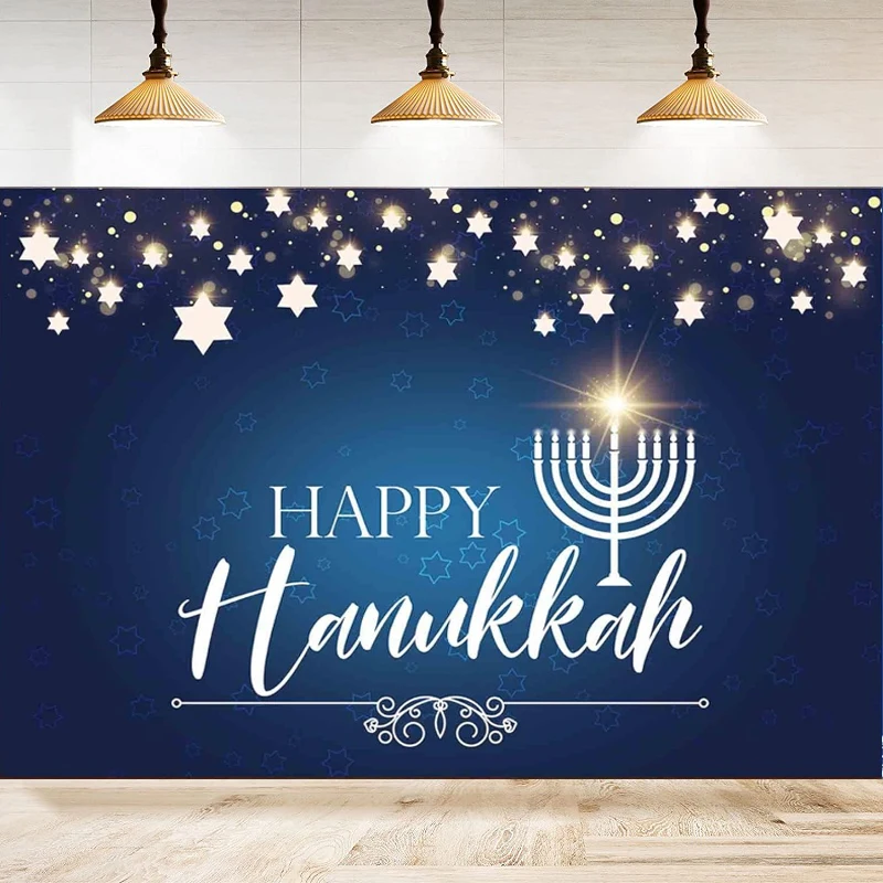 Photography Backdrop Blue Flashing Star Photo Background Jewish Festival Holiday Happy Hanukkah Party Dessert Cake Table Decor