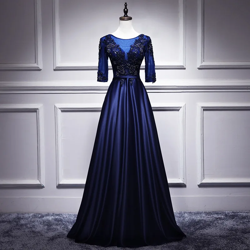 

1Navy Blue Evening Dresses A Line Prom Dresses 2024 Appliques Dress Party Evening Elegant Luxury Celebrity Robes De Soirée