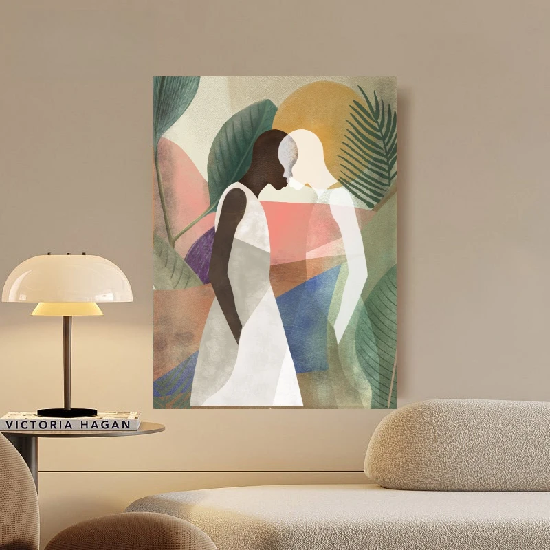 Oil Painting Geometric Abstract Profile Facing Each Other Paint by Numbers Modern Wall Art for Living Room Home Decor Frameless
