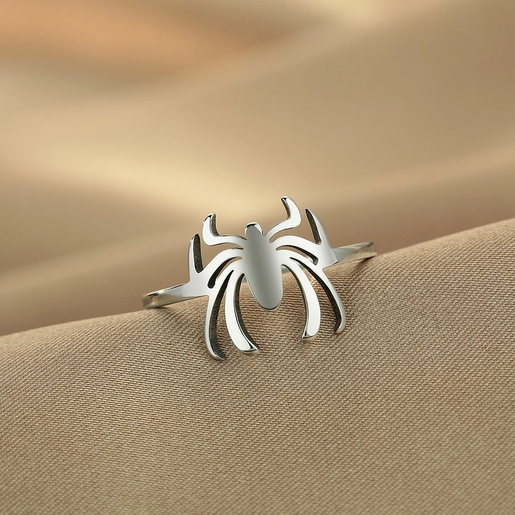 Vintage Spider Ring for Women Punk Stainless Steel Insect Animal Ring Funny Halloween Party Jewelry Gifts Boys Male Accessories