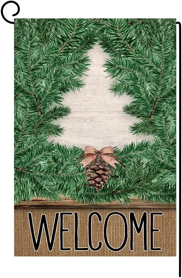 Winter Fir Trees Garden Flag 12x18 Vertical Double Sided Welcome Farmhouse Christmas Holiday Outside Decorations Burlap Yard Fla