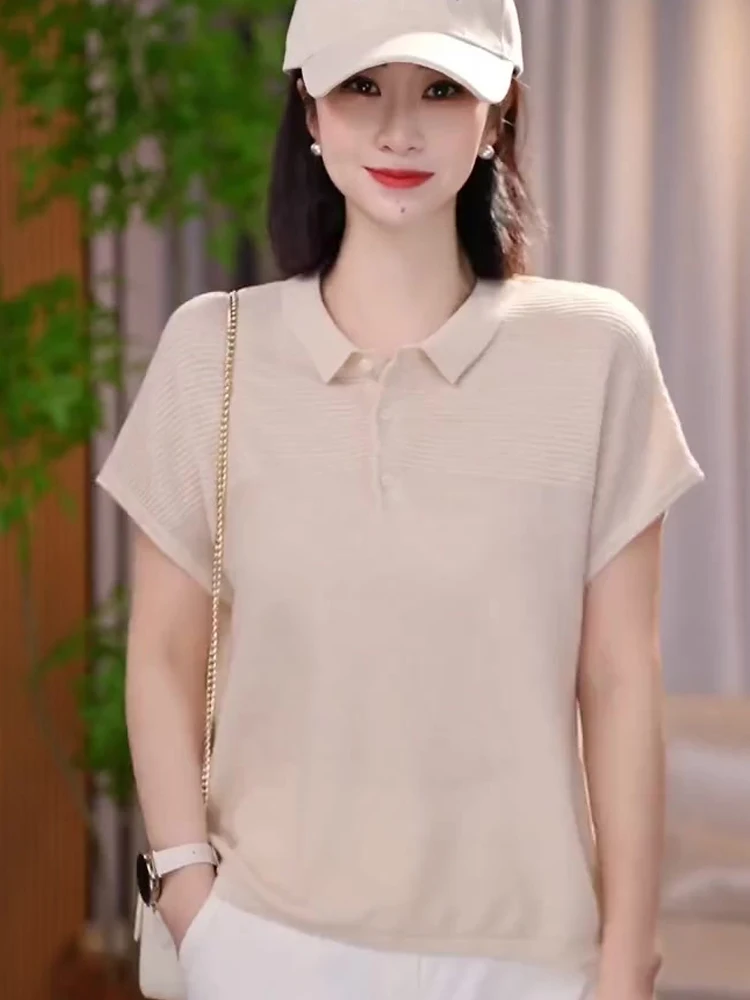 

Ele Unique Pure Color Knitted Ne Ice Silk Top Simple Sli Summer Inner Wear Commute Sle Loose Fit ort Sve