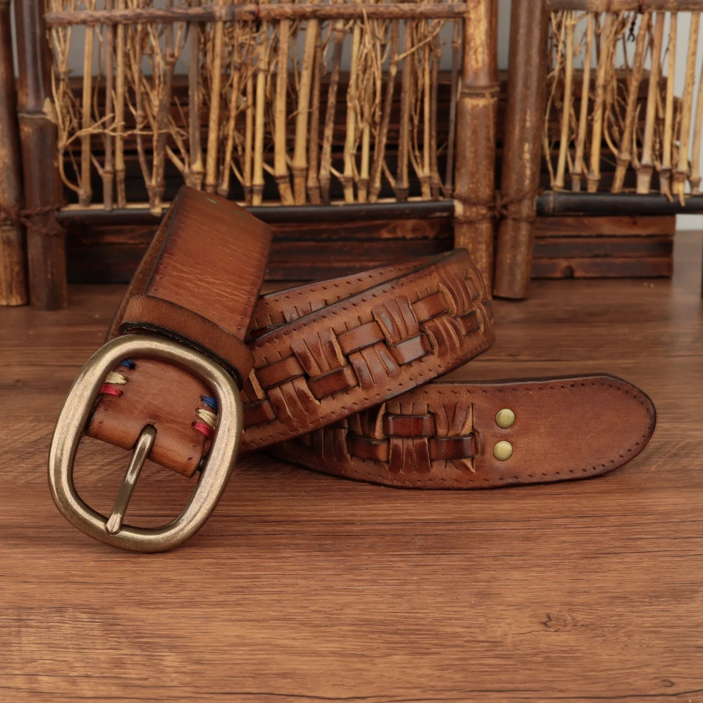 Men's genuine leather braided belt made of top-grain cowhide, retro, trendy and personalized woven casual denim waist belt