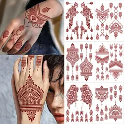 Disposable Flower Fake Tattoo for Women Maroon Henna Tattoo Stickers for Hand Fingers Body Art Waterproof Temporary Tattoos