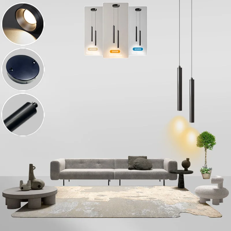 

Black Suspended Hanging Lights LED Cord Pendant Lamps for TV Background Hardwired LED Chandelier Lighting Fixtures for Bedroom