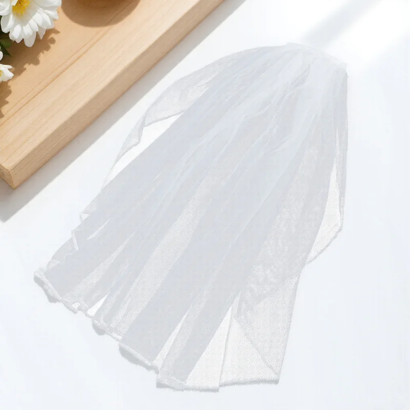 

Elegant Short Wedding Veil Tulle Bridal Veils Comb Ribbon Bride Flower Girls Party Photography White Bridal Veils
