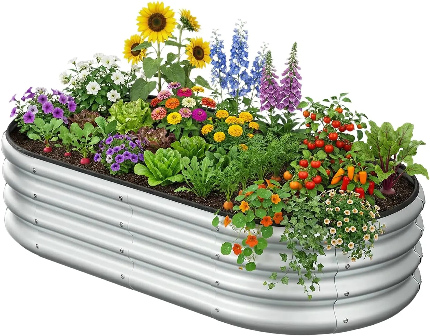 

4x2x1 FT Oval Metal Raised Garden Bed, Elevated Planter Box for Vegetables, Flowers, Herbs Outdoor