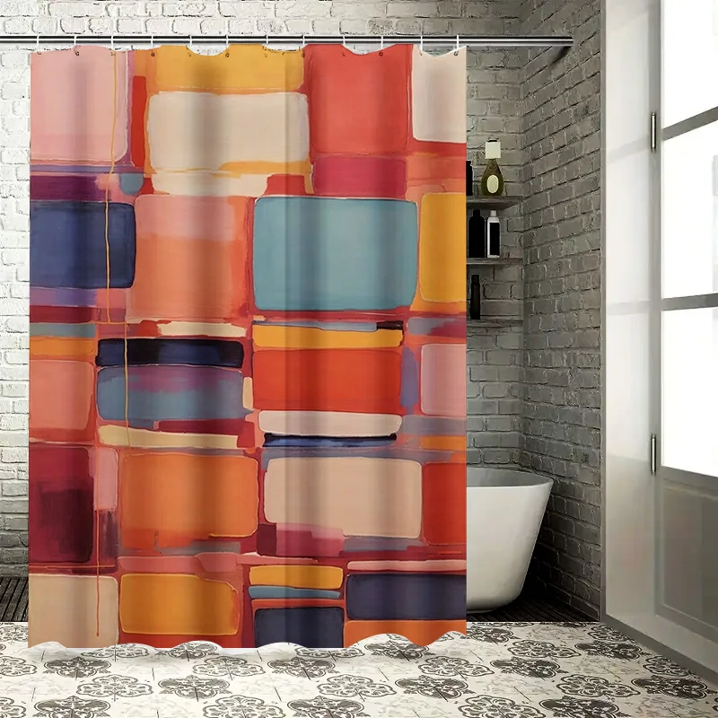 

Modern Colorful Shower Curtain with Rectangular Design for Bathroom Decoration Orange, Pink, Yellow, Blue (180x240cm)