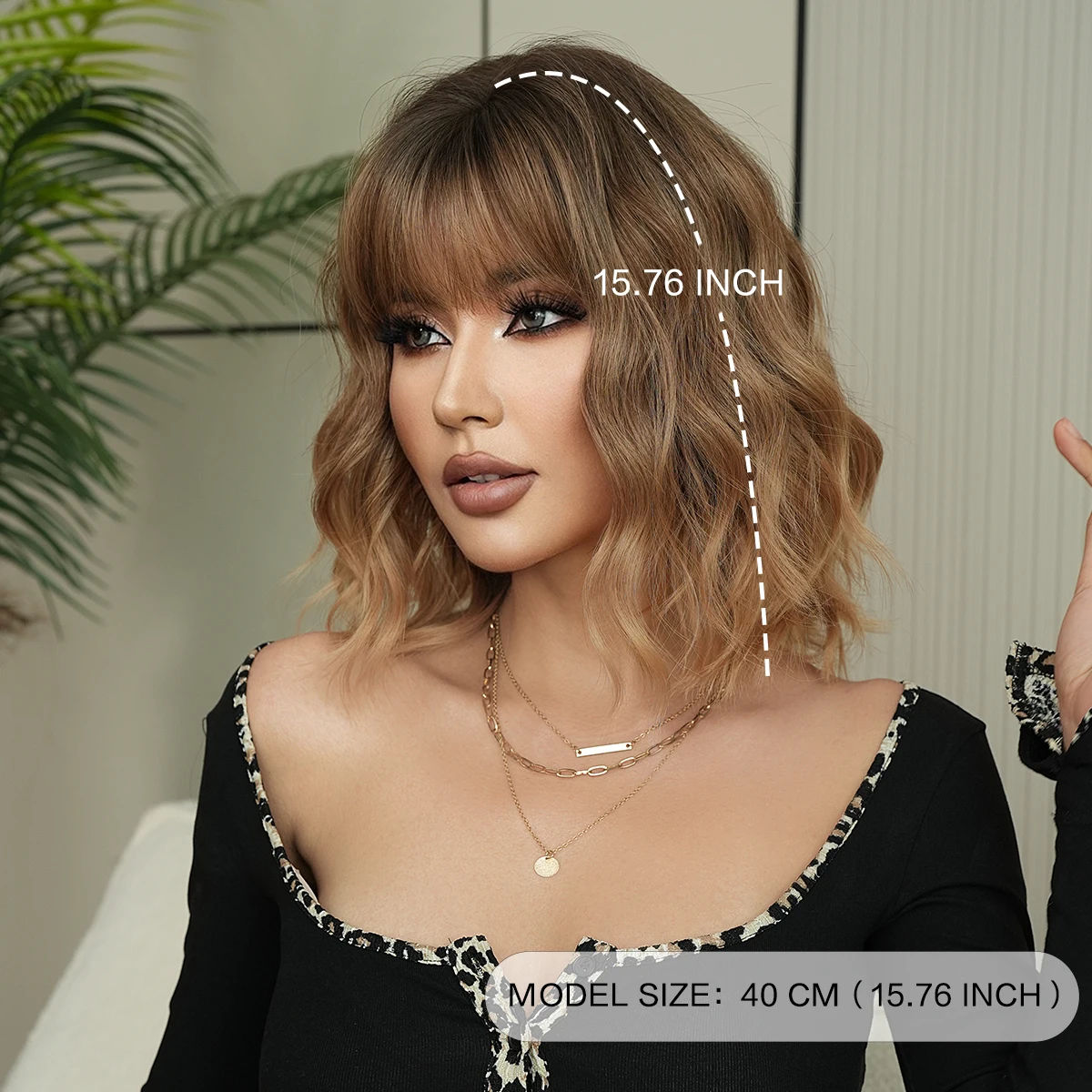 NAMM Blonde Length Wigs For Women Water Wave Curly Wigs With Bang Dark Roots Fluffy Natural Synthetic Heat Resistant Fiber Wig image 4