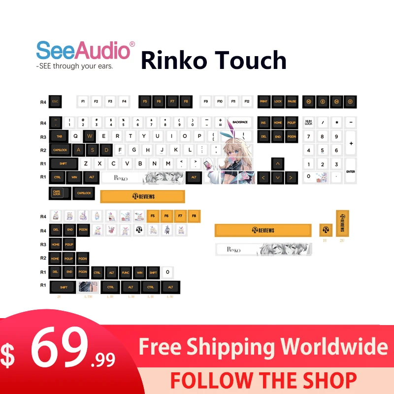 

SeeAudio x Z Review Rinko Touch Cherry Profile Keycaps Set(Total 156Keys) High-Quality Dye-Sublimed PBT Material Build