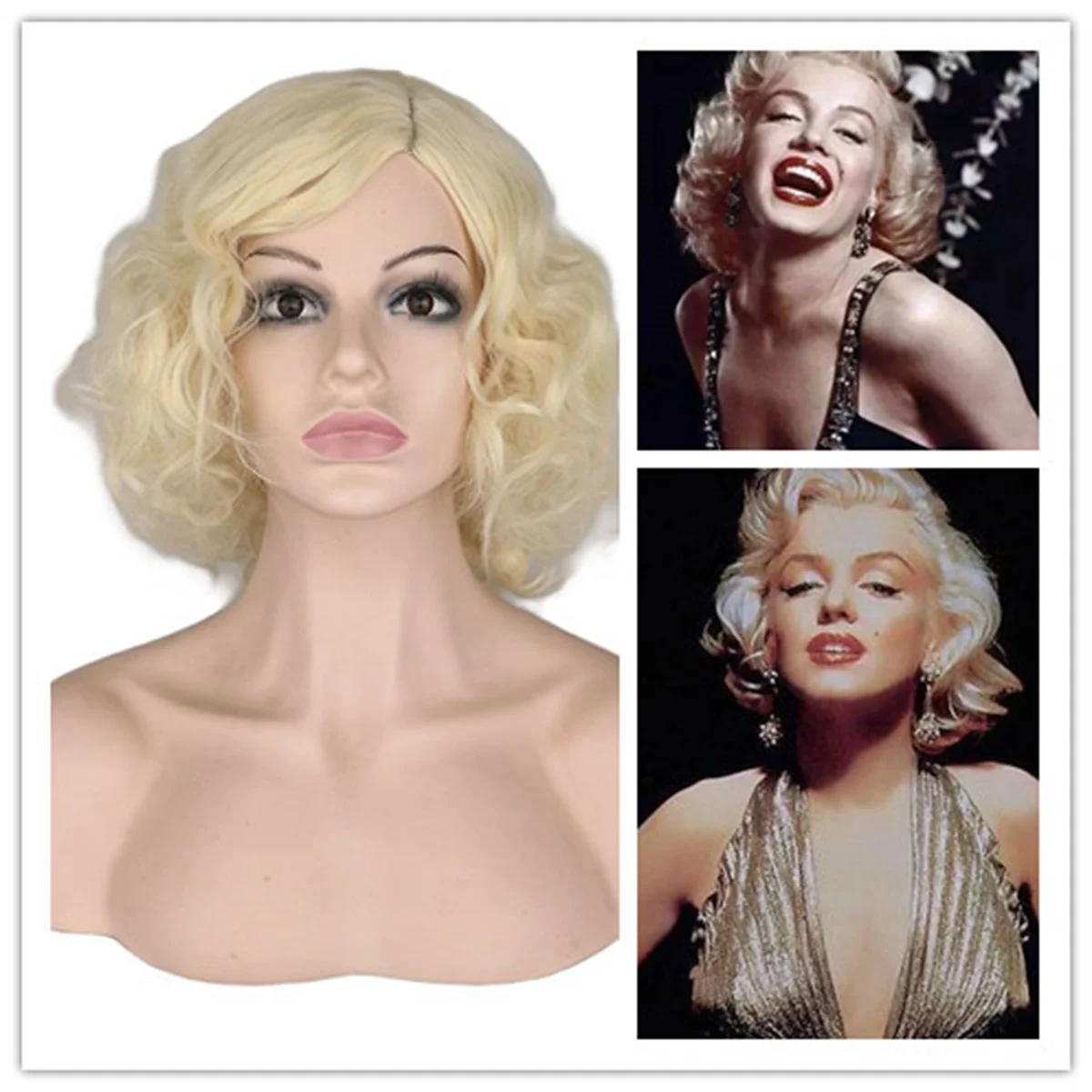 Short Curly Wig Synthetic Hair Cosplay Short Culry Blonde Marilyn Monroe Costume Halloween Party Wig Heat Resistant