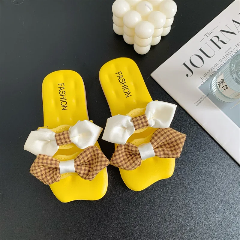 Summer Girls Slippers Children Shoes Hundred Bowknot Slippers Flat Bottom Simple Sandals Indoor Shower Anti-slip Kids Slippers