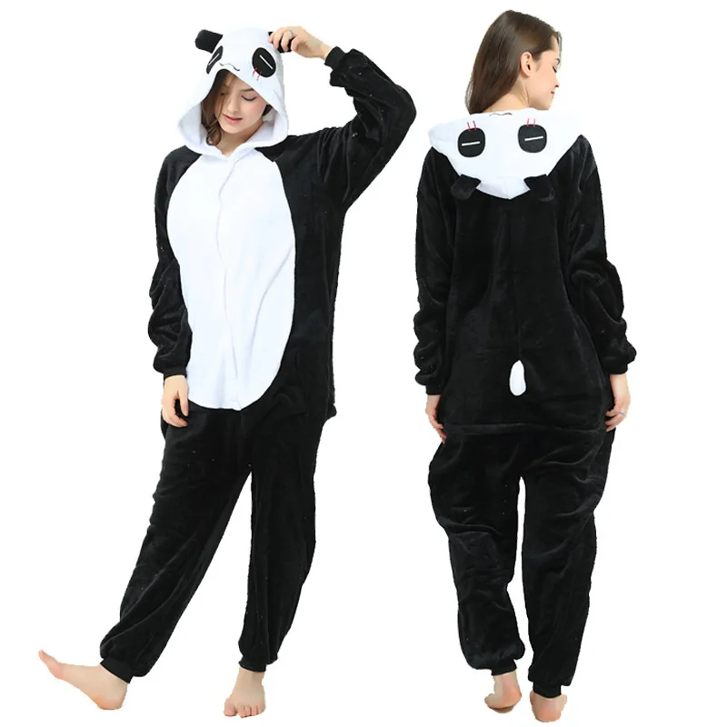 Adults Plus Size Panda Pajamas Cosplay Halloween Winter Women Onesies Flannel Hooded Jumpsuit for Couples Men Clothes