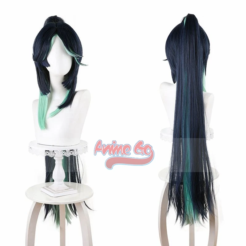 Genshin Impact Cloud Retainer Xianyun Cosplay Wig Dark Blue Green Long Hair Prop 100cm Wigs C08917