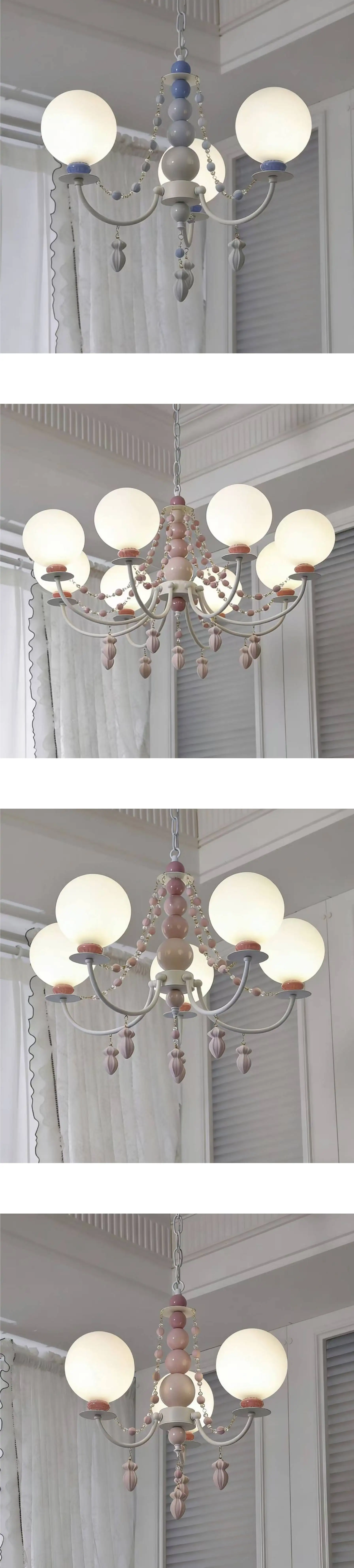 Nordic Creamy LED Chandelier Romantic French Ceramic Pendant