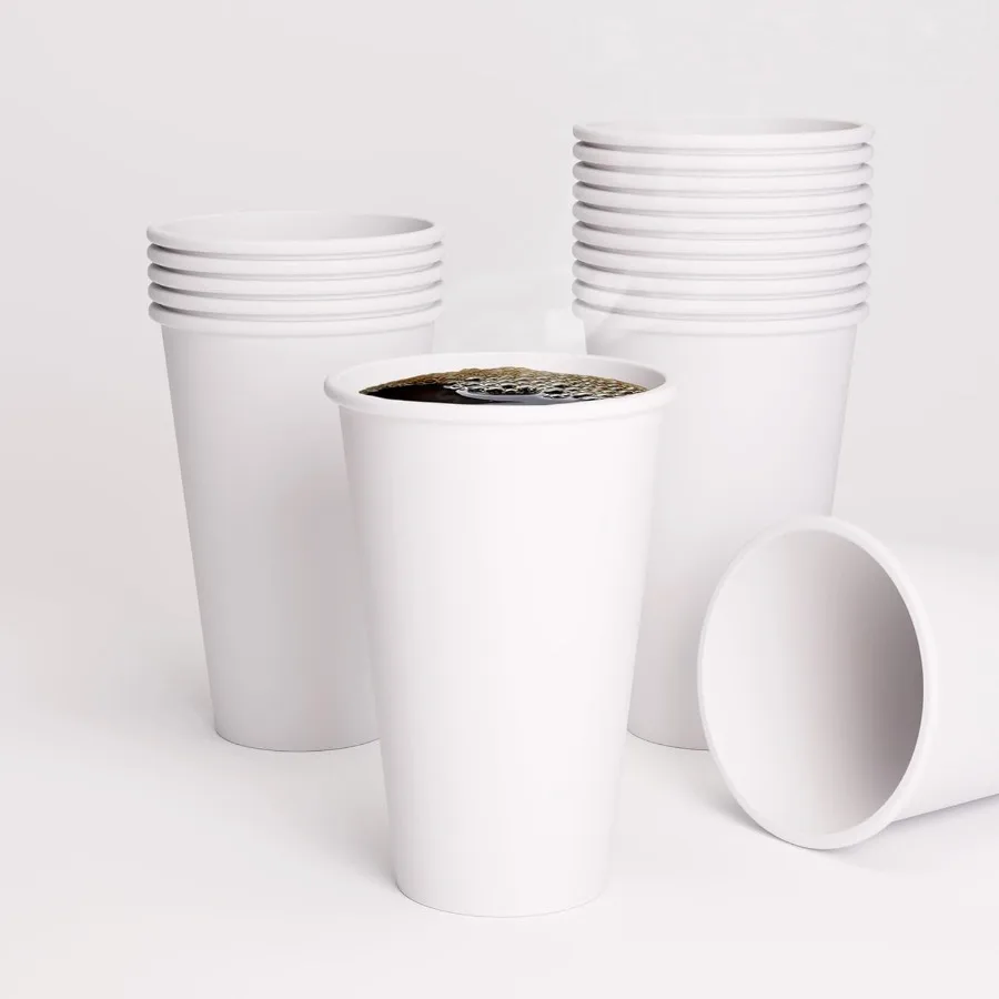 

Набор горячих чашек на 16 унций из 100 высококачественных пищевых кофейных чашек для сервировки горячих и холодных напитков FDACompliant Перерабатываемая бумага