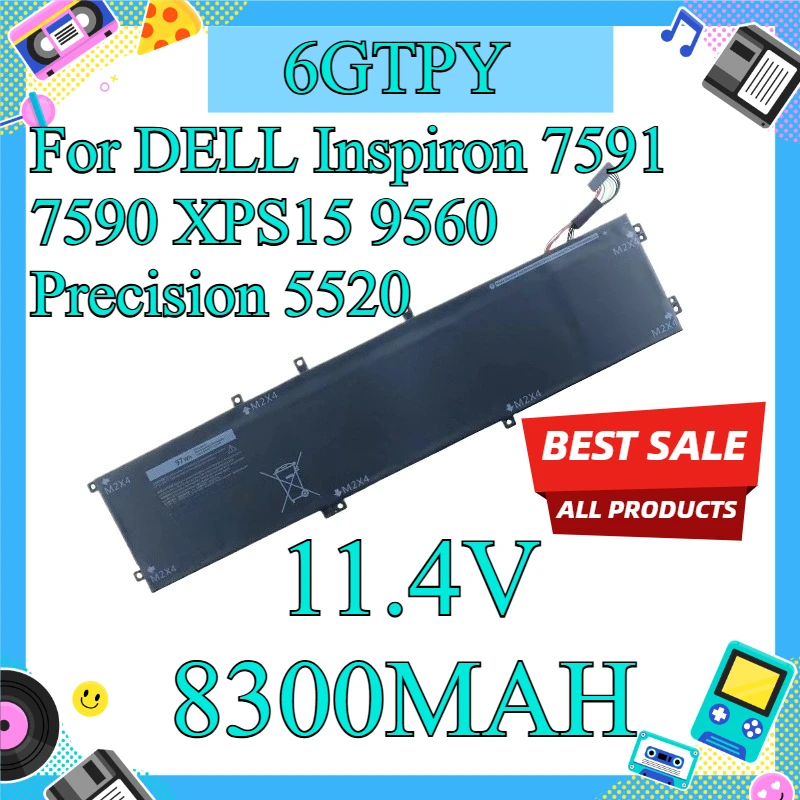 11.4V, 8300MAH, Replacement Laptop Battery For DELL Inspiron 7591 7590 XPS15 9560 Precision 5520, H5H20, 6GTPY