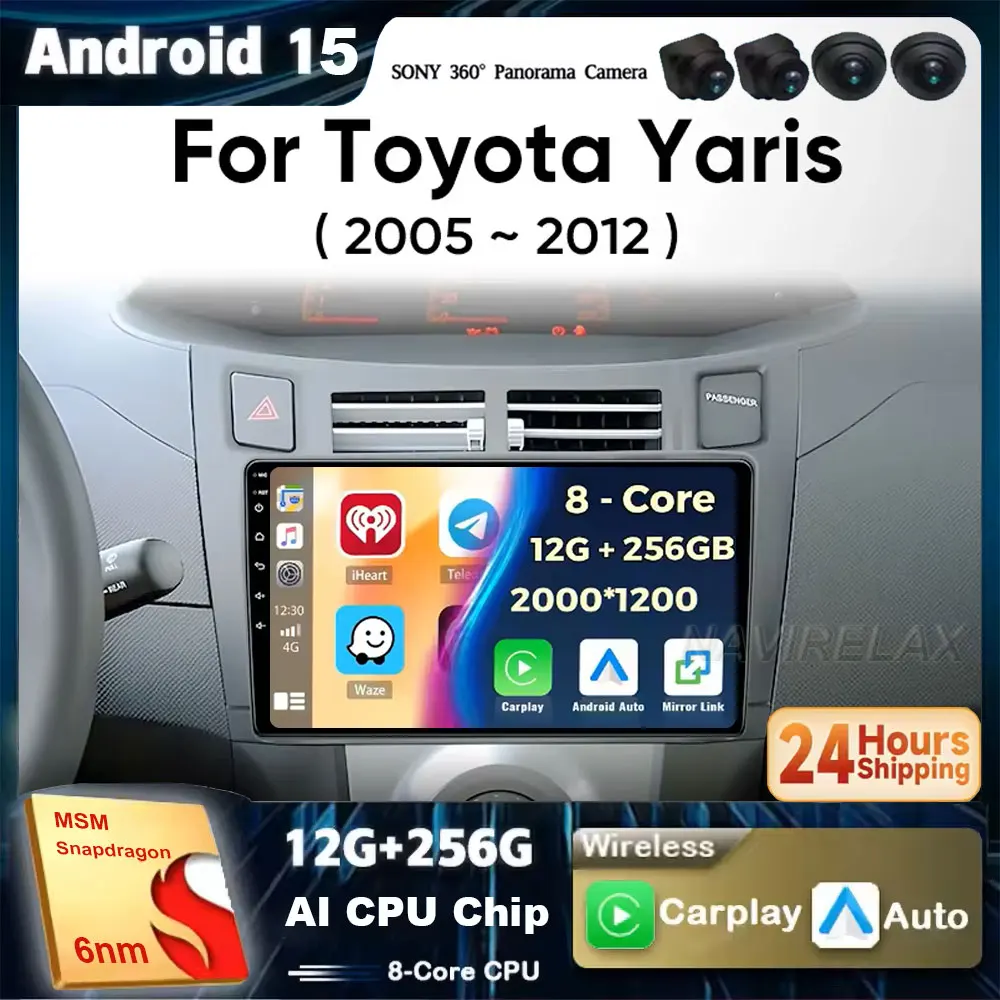 

Android 15 для Toyota Yaris XP90 2005-2012 2K QLED Android Автомобильный радиоприемник Мультимедийный видеоплеер GPS Стерео CarPlay Головное устройство