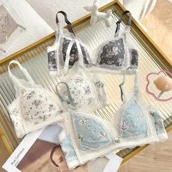 French retro floral underwear comfortable no steel ring anti-sagging pure desire lace bra