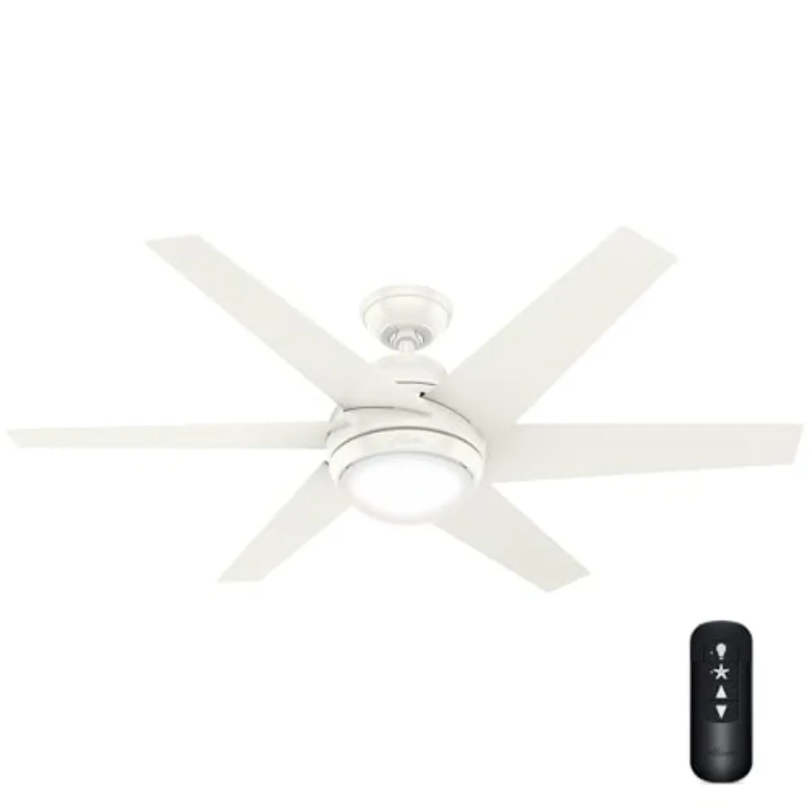 

52 inch Indoor Ceiling Fan with LED Light and Remote Control - Modern White Ceiling Fan, Standard Mount, 6 Blades, For Bedroom,