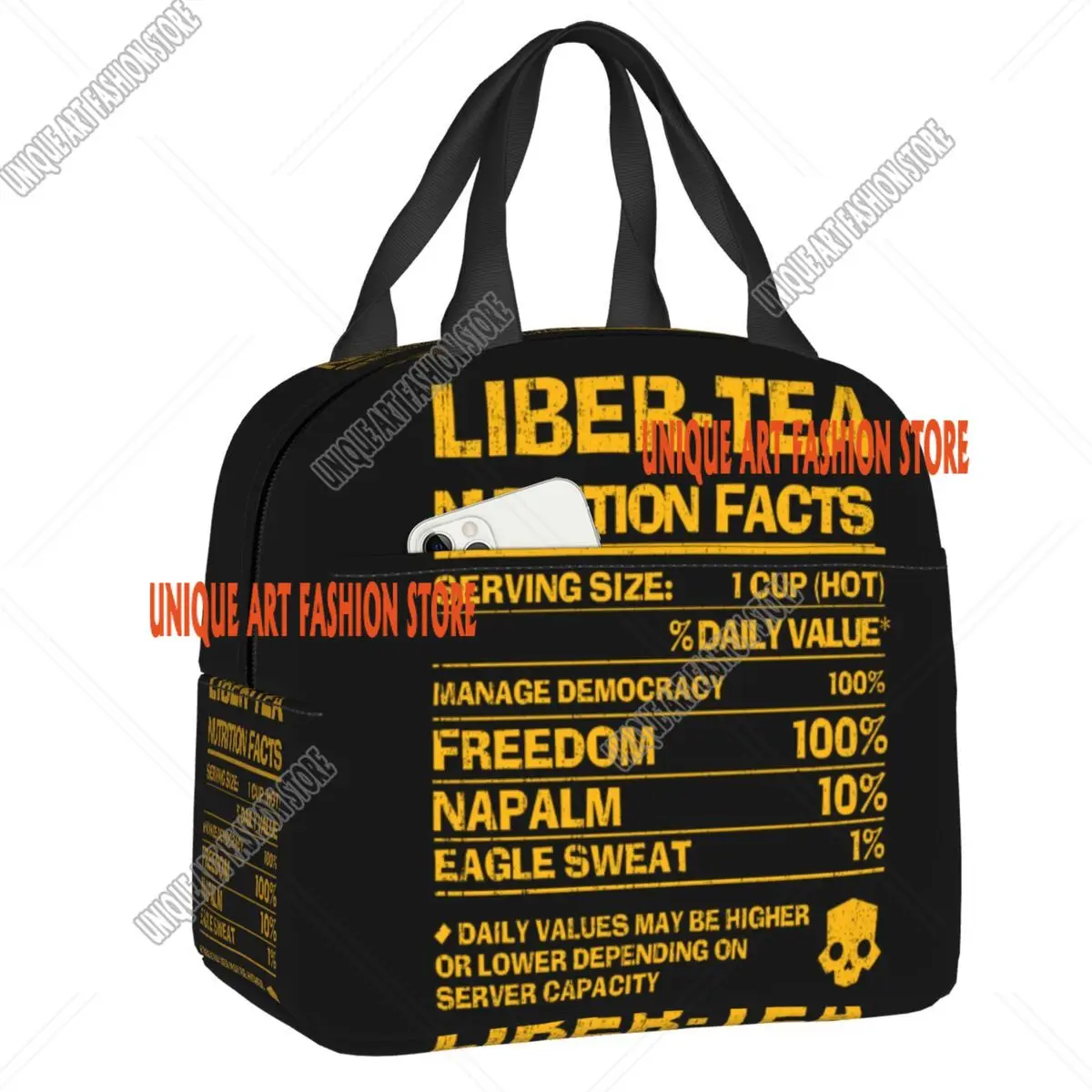 Custom Tea Nutrition Facts Helldiverss Insulated Lunch Tote Bag Women Resuable Cooler Thermal Bento Box Outdoor Camping Travel