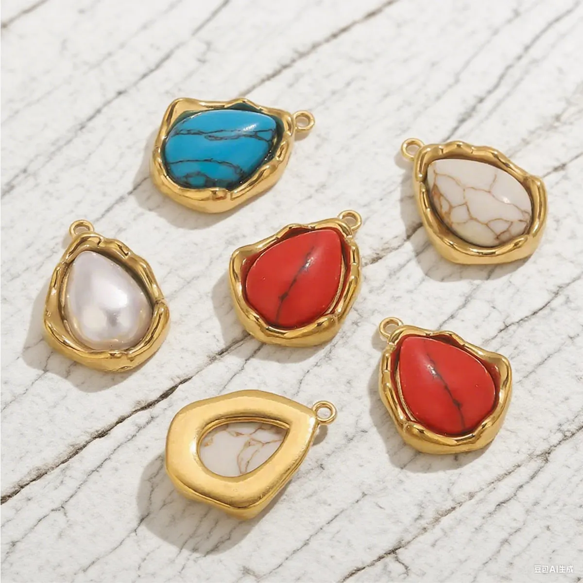 

3pcs Stainless Steel Turquoise Drop Charm Gold-plated Bohemian DIY Earrings Necklace Jewelry Making Crafts Accessories Wholesale