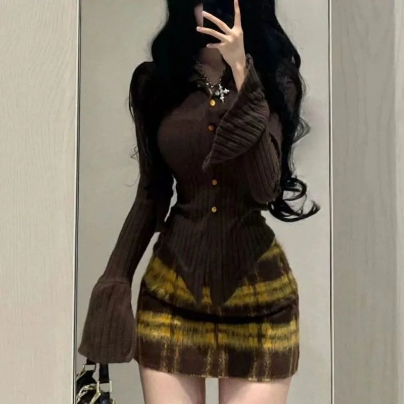 

Винтажная клетчатая мини-юбка для женщин, новинка 2023 года, облегающая юбка трапециевидной формы с высокой талией на бедрах Y2k, сексуальные модные универсальные Faldas Mujer