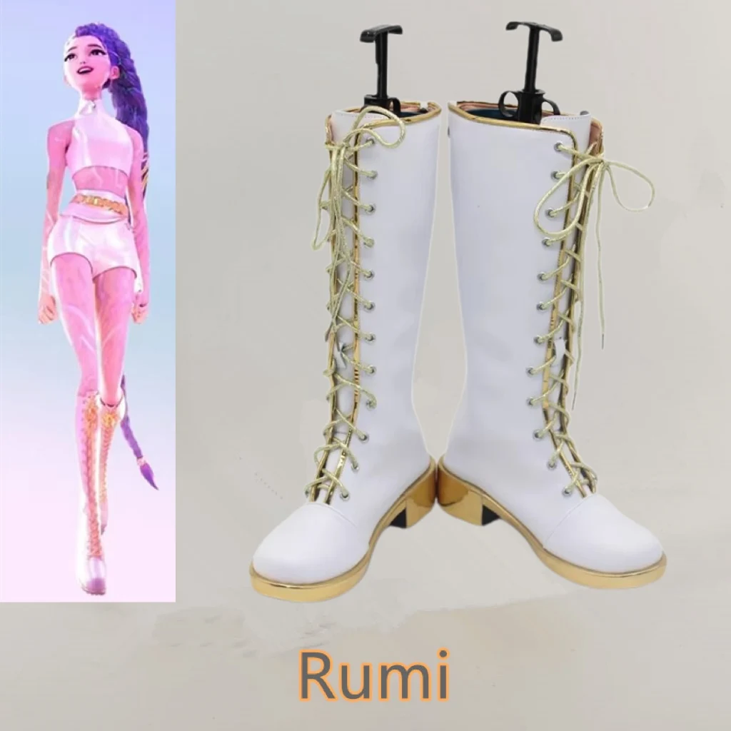 

Kpop Demon Hunters Rumi Cosplay Costume Shoes Handmade White Faux Leather Boots