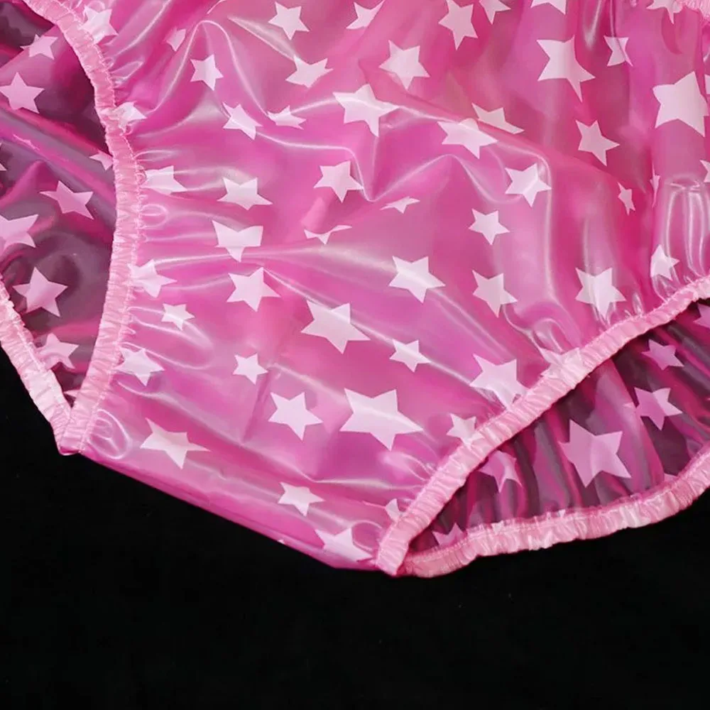 Transparent Men Soft Pentagram PVC Thickened Underpants Smooth Silent ABDL Plastic Briefs Couple Waterproof Adult Baby Panties