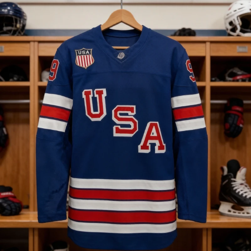 Maillot de hockey sur glace américain 2026 pour toute la famille – T-shirt de sport à manches longues, séchage rapide, respirant et léger pour l'extérieur