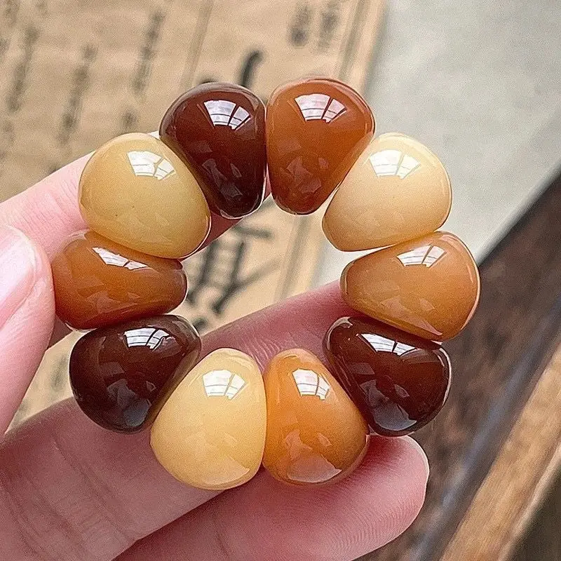 Zen Mala Prayer Bead Finger Ring Color Polished Curved Bead Buddhist Meditation Band, Spiritual Stress Relief Worry Bead Jewelry