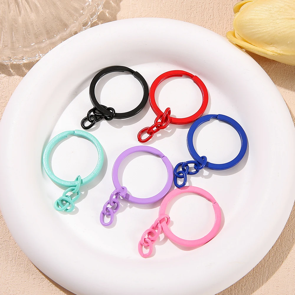 5pcs/lot 30mm Keychain With Chains Colored Keyrings For DIY