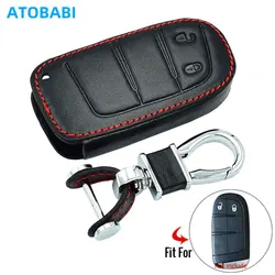 ATOBABI Leather Car Key Case For Dodge Journey 2011 2012 2013 2014 2015 2016 2017 2 Buttons Smart Remote Control Protector Cover