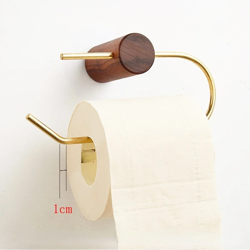 Nordic creative nail free toilet paper towel holder roll holder brass  solid wood toilet paper holder